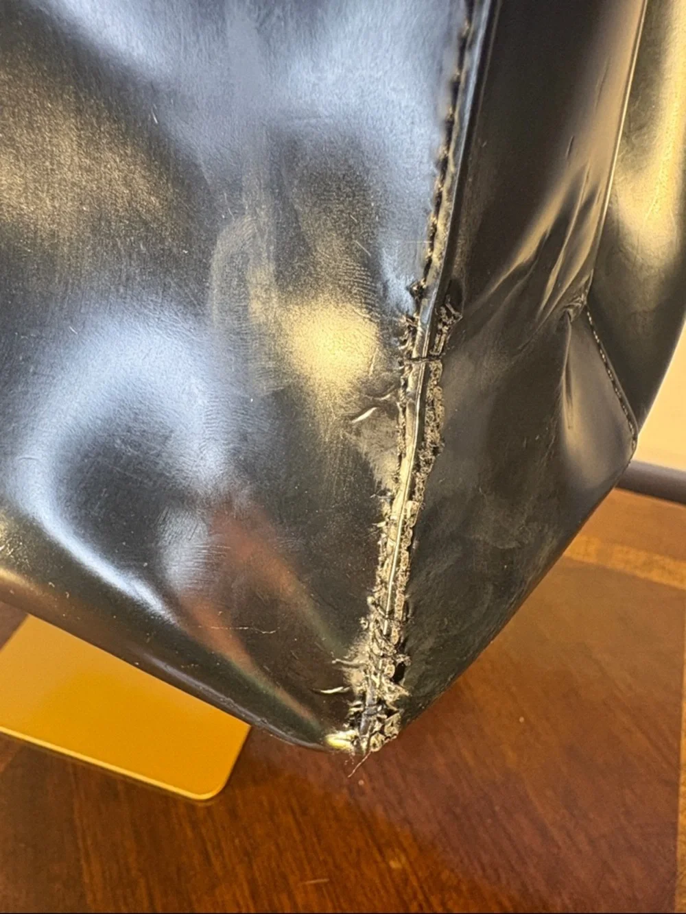 Ralph Lauren Black Patent Leather Tote Bag with Gold Hardware